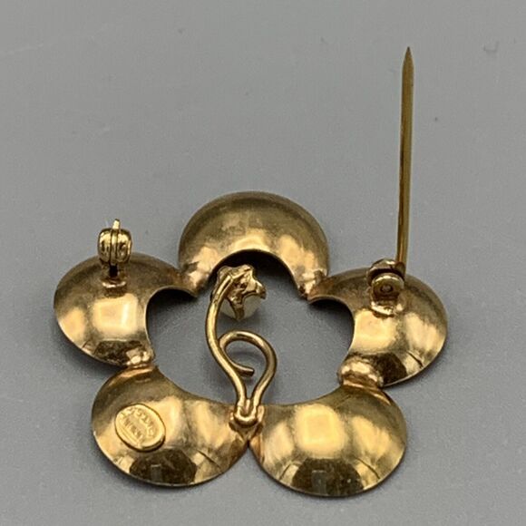 Vintage Gold 5 Petal Flower Retro Design Pearl Brooch Signed Turin Inc 12K GF - Picture 6 of 10